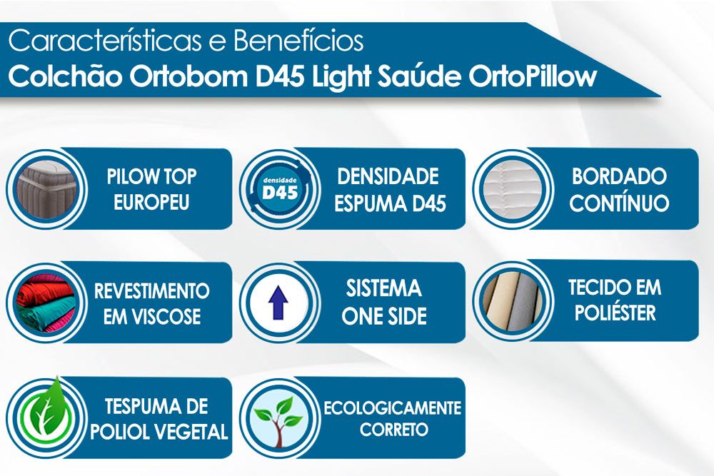Cama Box: Colchão Espuma D45 Ortobom Light Saúde Ortopilow + Base CRC Suede Black