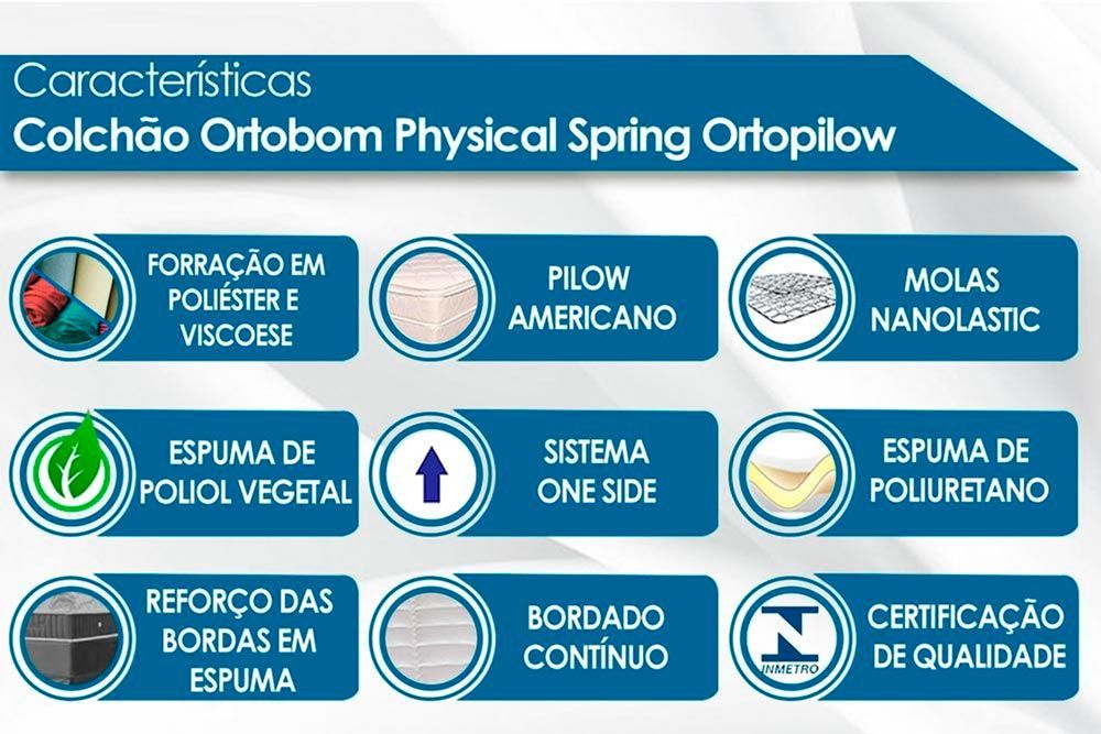 Cama Box: Colchão Molas Bonnel Ortobom Nanolastic Physical Spring + Base CRC Suede Black