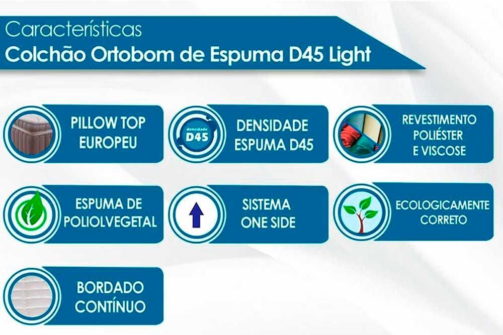 Cama Box: Colchão Espuma D45 Ortobom Light Ortopilow + Base CRC Suede Black