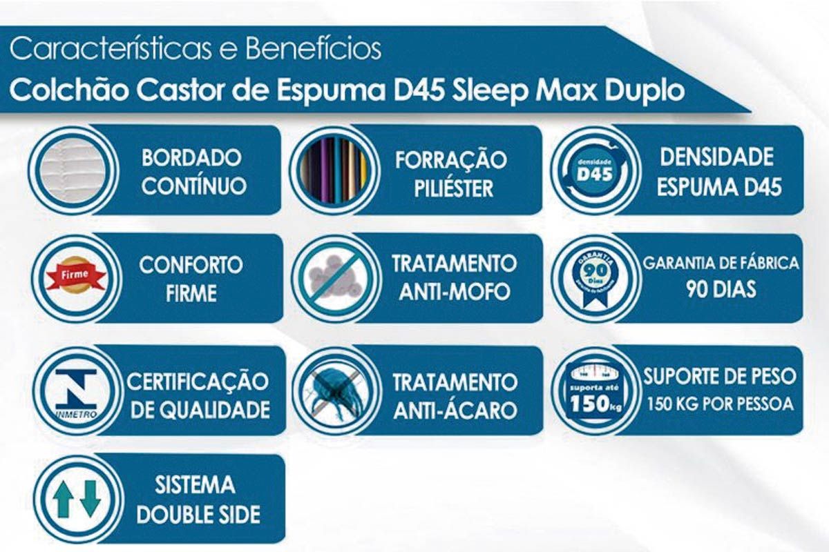 Conjunto Box: Colchão Castor Espuma D45 Sleep Max + Cama Box Courano White