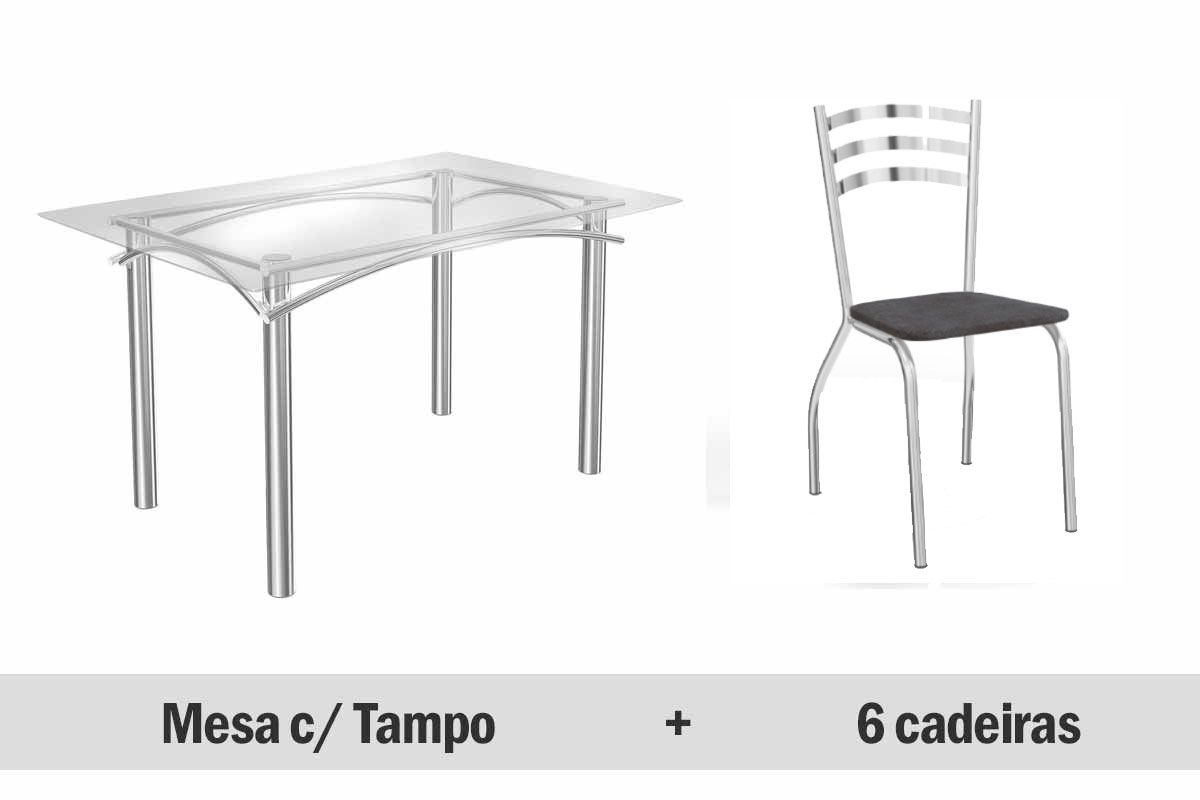Sala de Jantar Completa Elba Aço c/ Tampo Vidro 150x80cm e 6 Cadeiras Portugal - Kappesberg