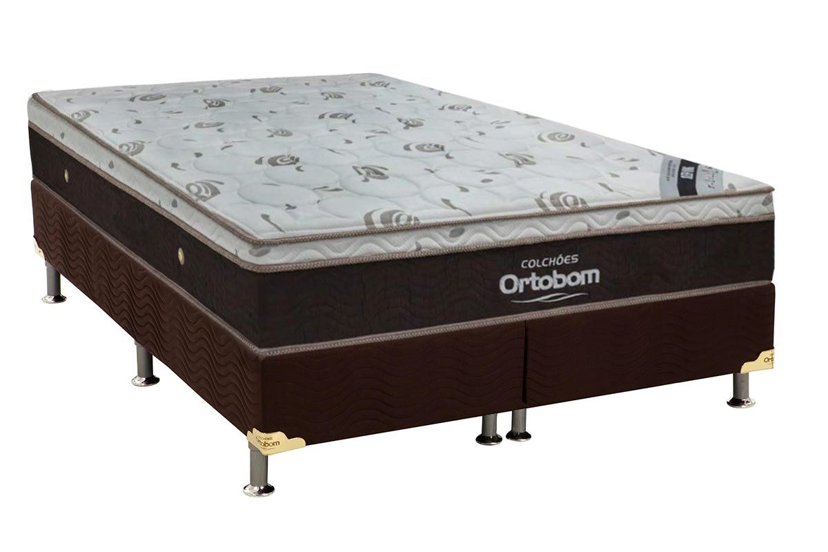 Cama Box: Colchão Molas Ensacadas Ortobom SuperPocket Sleep King Látex + Base CRC Suede Brown