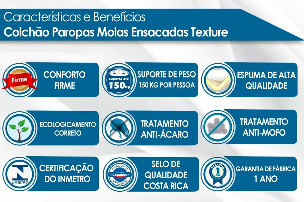 Cama Box: Colchão Molas Ensacadas Paropas MasterPocket Texture + Base CRC Suede Clean