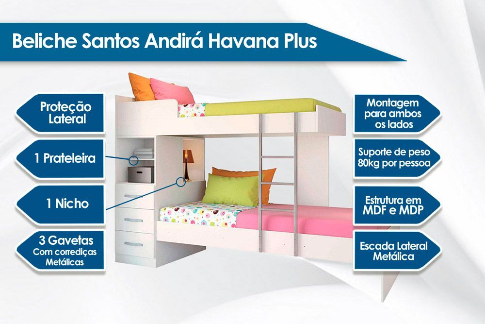 Treliche Santos Andirá Havana Plus(Beliche+Cama Auxiliar)
