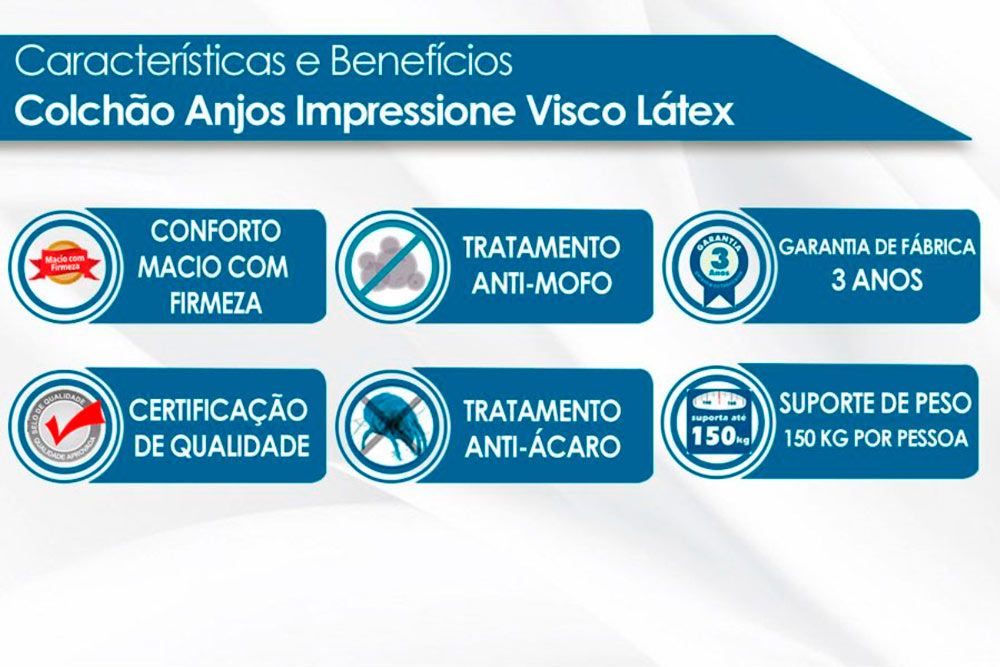 Conjunto Cama Box - Colchão Anjos Molas Ensacadas MasterPocket Impressione Visco Látex + Cama Box Universal CRC Courano