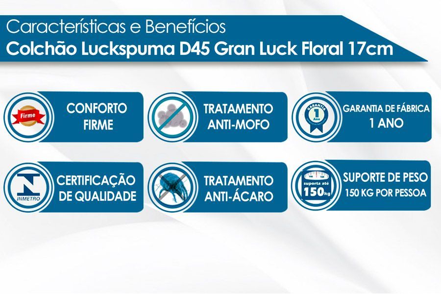 Conjunto Box: Colchão Luckspuma D45 Gran Luck Floral + Cama Courano Bianco