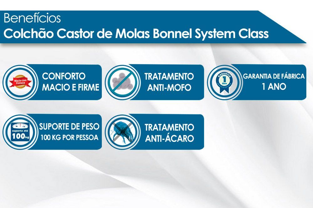 Conjunto Colchão Castor Molas Bonnel Class New+Cama Baú
