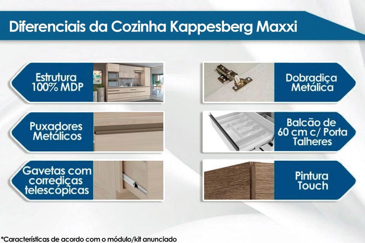 Cozinha Completa Maxxi 7 Peças (2 Armários + 2 Balcões + 1 Paneleiro + 2 Complementos) C7P07 - Kappesberg