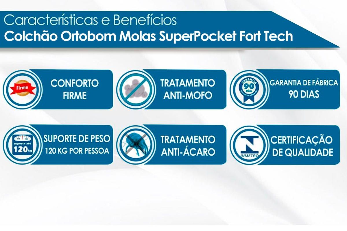 Cama Box: Colchão Molas Ensacadas Ortobom SuperPocket ISO Firme + Base CRC Suede Gray