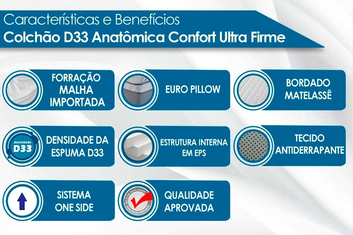 Cama Box c/Auxiliar: Colchão Espuma Paropas D33 Confort Ultra Firme + Tricama Base CRC Rústico White