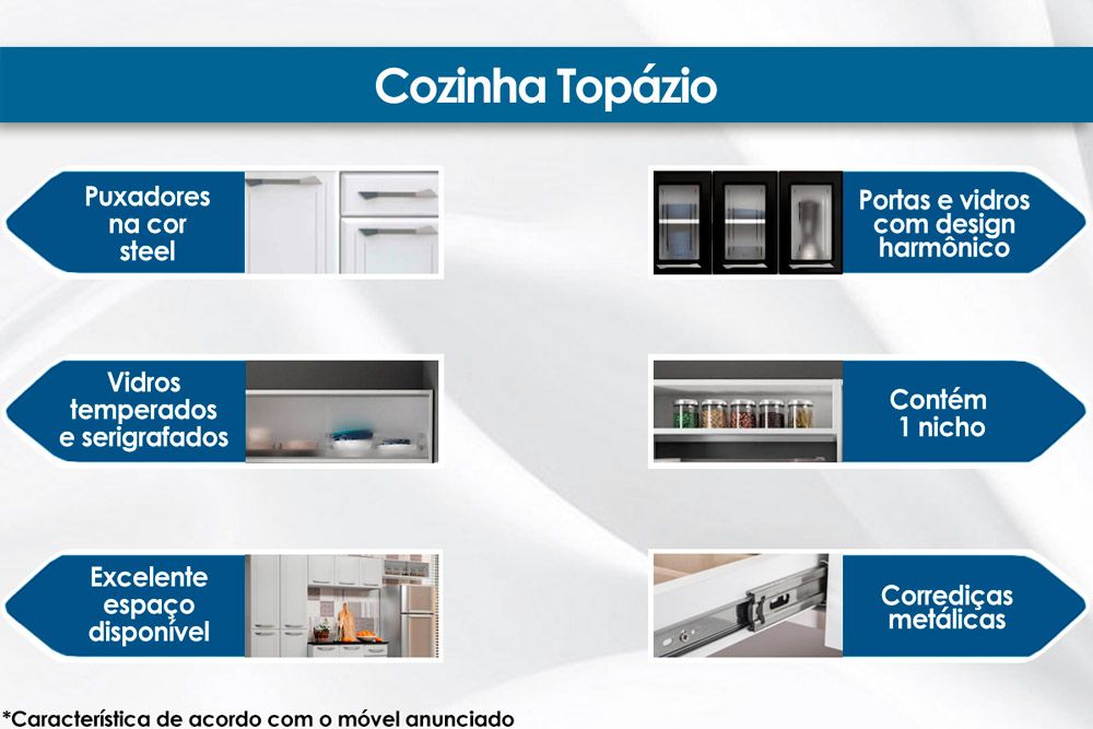 Cozinha Completa Topázio Aço 3 Peças (2Aéreo+1Paneleiro) CZ68 - Telasul