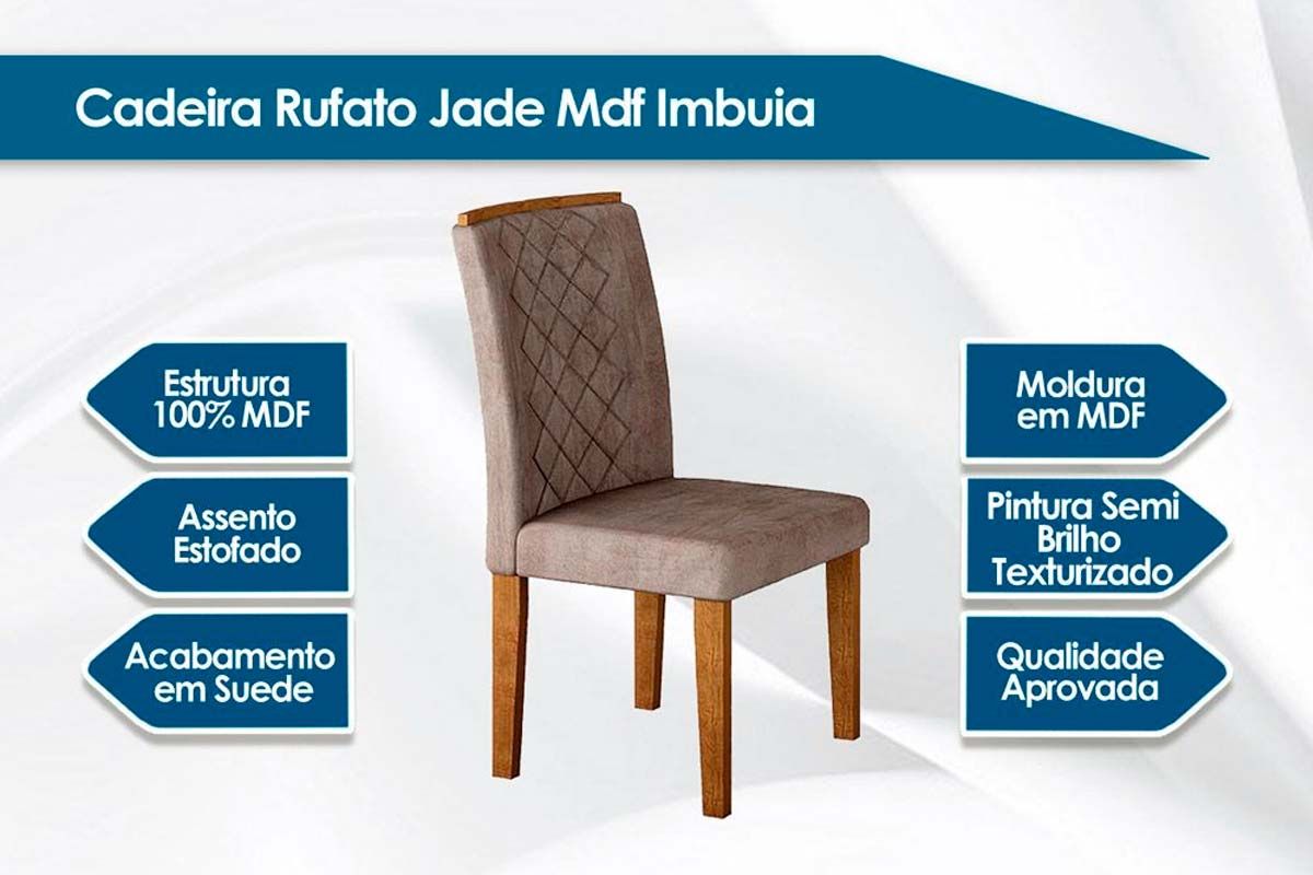 Sala de Jantar Completa Londrina Tampo Madeirado c/ Vidro 120x80cm e 4 Cadeiras Jade - Rufato