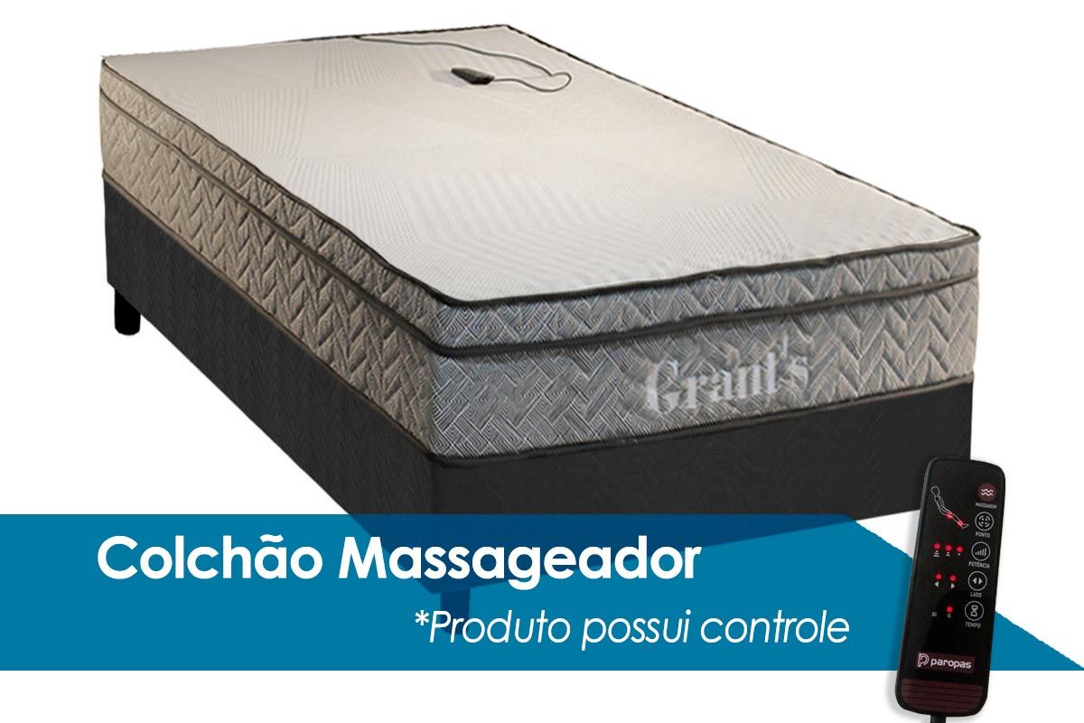 Cama Box: Colchão c/Vibro Massagem Paropas D45 Grants  + Base CRC Suede Gray