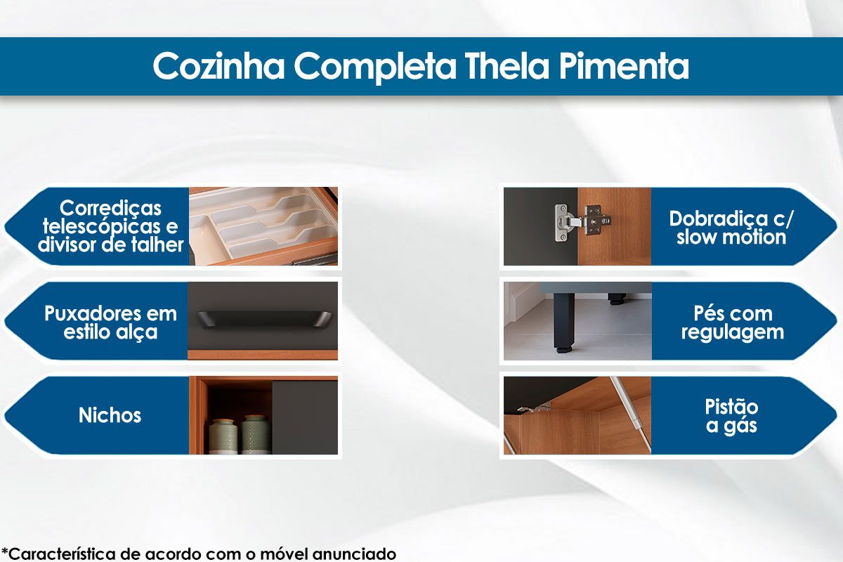 Cozinha Completa Thela Pimenta 3 Peças (1Aéreo+1Balcão+1Paneleiro) CZ65 - Telasul