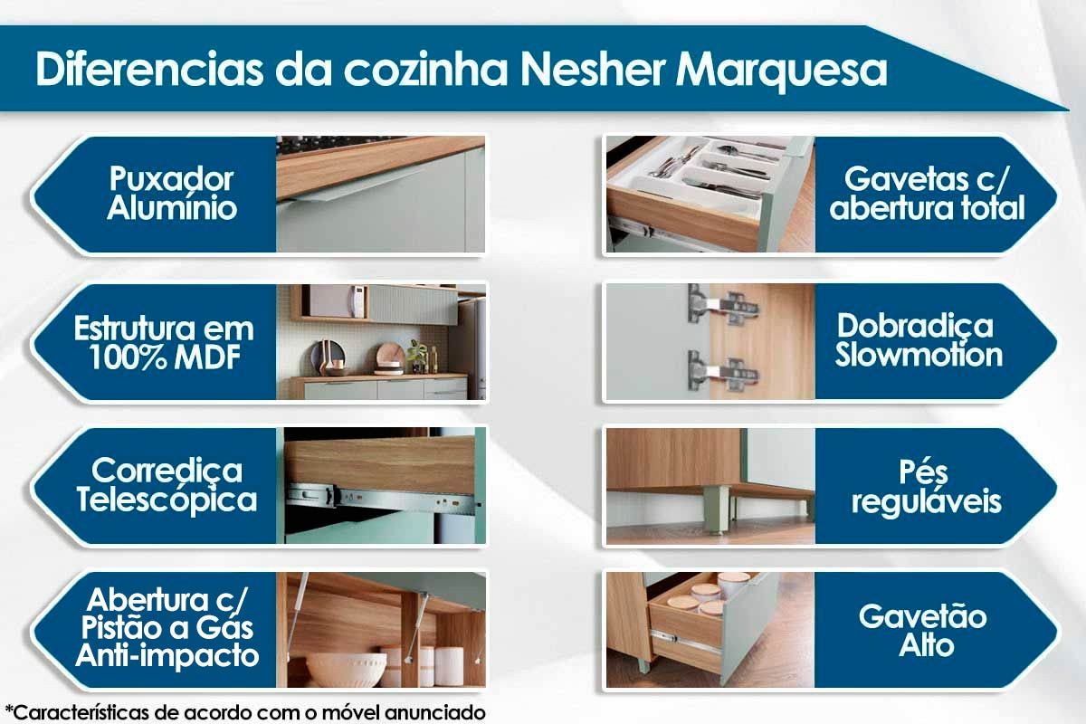 Cozinha Completa Marquesa 5 Peças (3 Aéreos + 2 Balcões) - Nesher