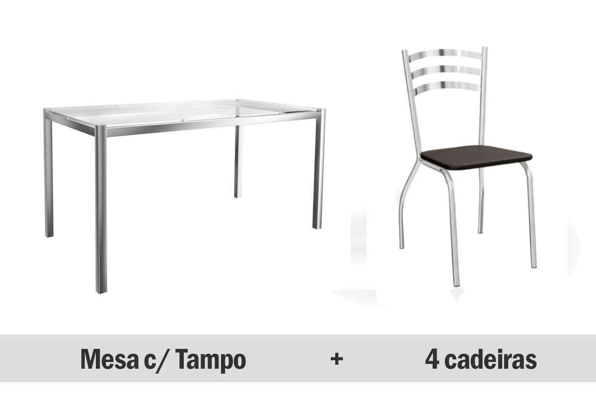 Sala de Jantar Completa Reno c/ Tampo Vidro 150x80cm e 4 Cadeiras Portugal - Kappesberg