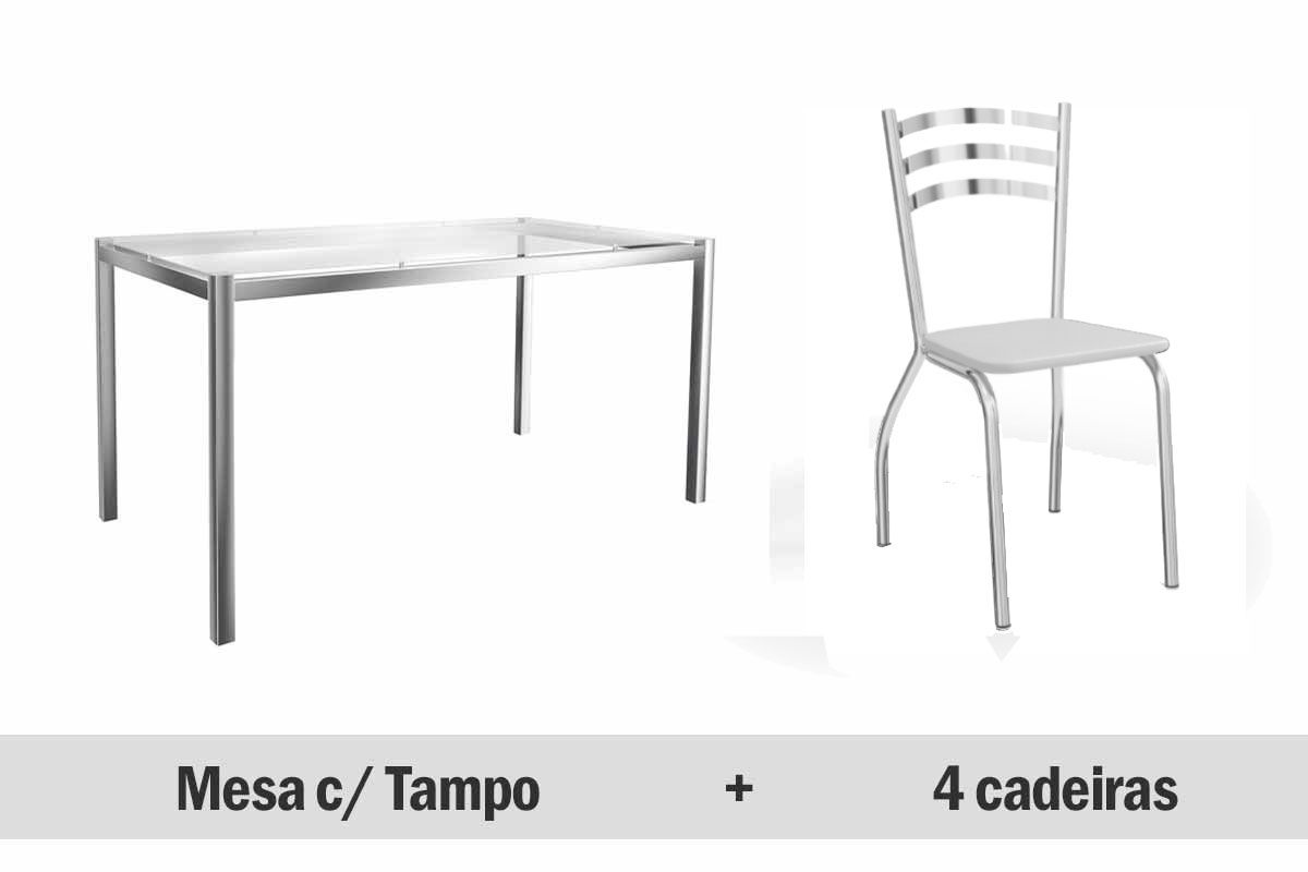 Sala de Jantar Completa Reno c/ Tampo Vidro 150x80cm e 4 Cadeiras Portugal - Kappesberg