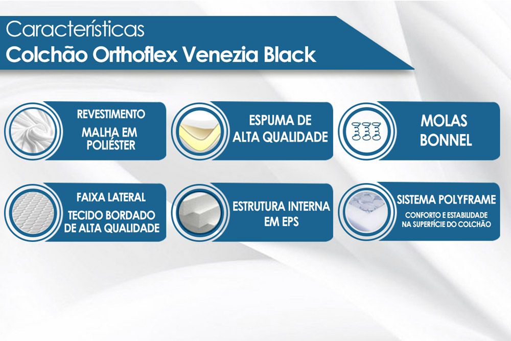 Cama Box: Colchão Molas Bonnel Orthoflex Venezia + Base CRC Suede Black
