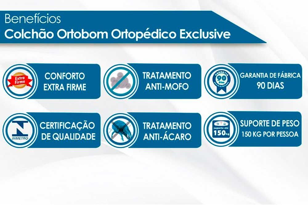 Cama Box Baú: Colchão Ortopédico Ortobom Exclusive + Base CRC Courano Black