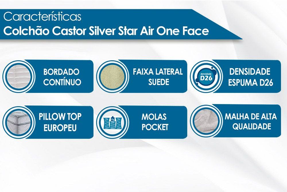 Conjunto Box - Colchão Castor Molas Pocket Silver Star Air Híbrido + Cama Box Baú Courano Nero Black