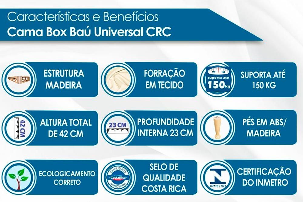 Conjunto Baú - Colchão Herval Molas Maxspring American + Cama Box  Baú Universal CRC Courano Branco