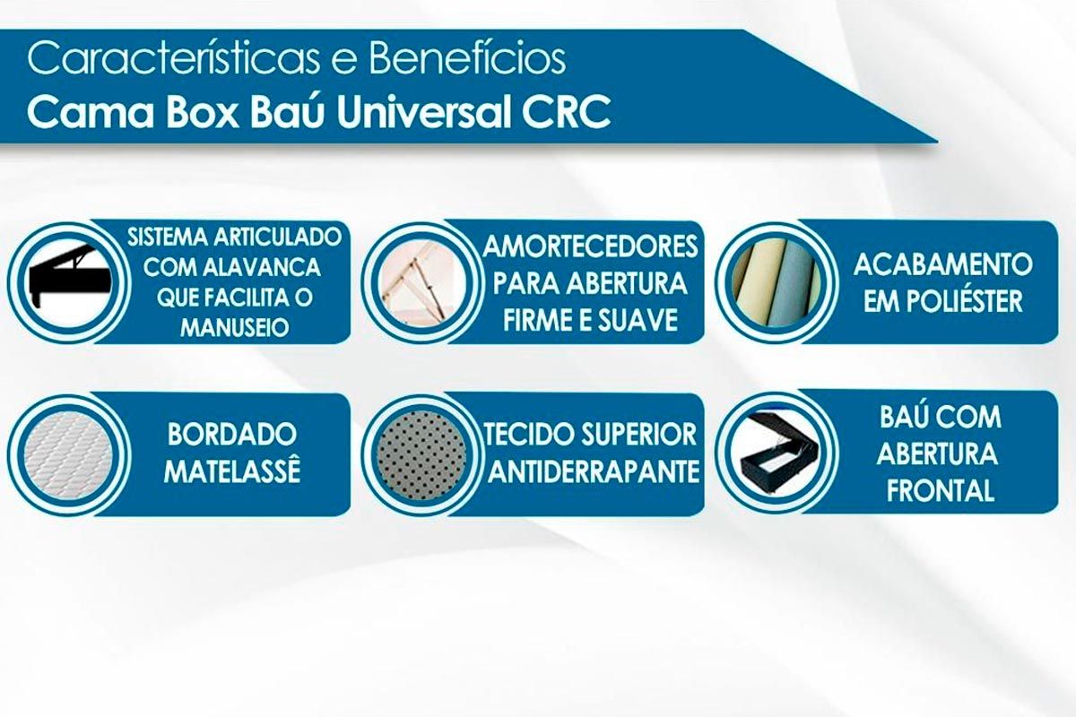 Conjunto Baú - Colchão Herval Molas Maxspring American + Cama Box  Baú Universal CRC Courano Branco