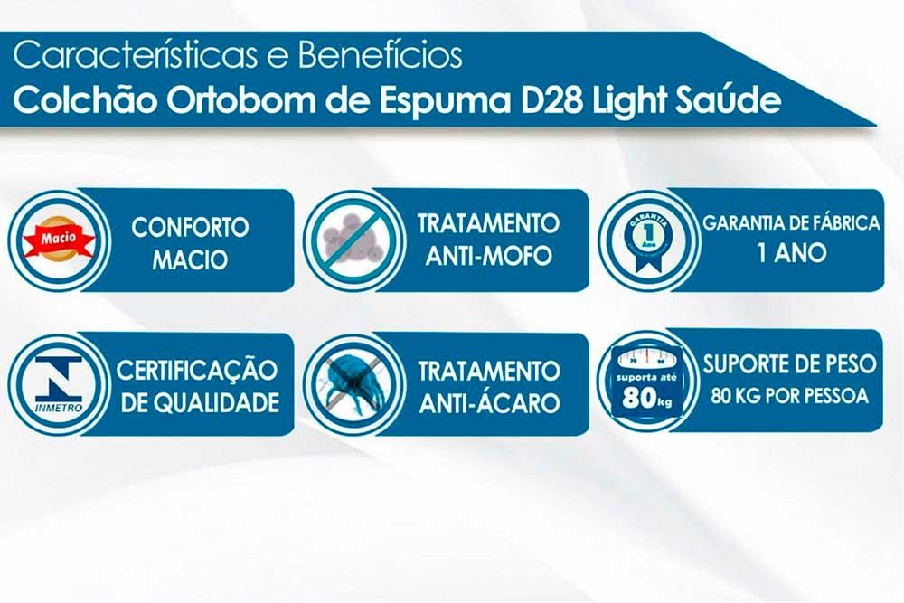 Cama Box: Colchão Espuma Ortobom D28 Light + Base CRC Suede Brown