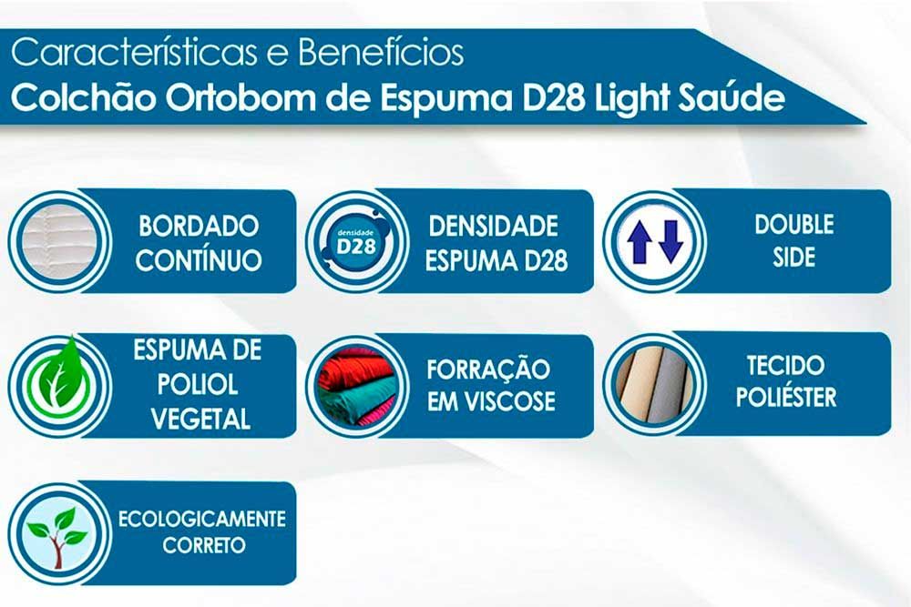 Cama Box: Colchão Espuma Ortobom D28 Light + Base CRC Suede Brown