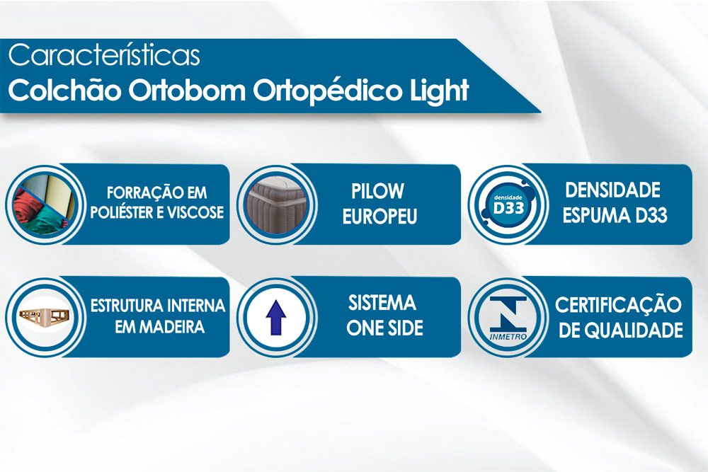 Cama Box Baú c/Auxiliar: Colchão Ortopédico Ortobom Light + Base CRC Courano White