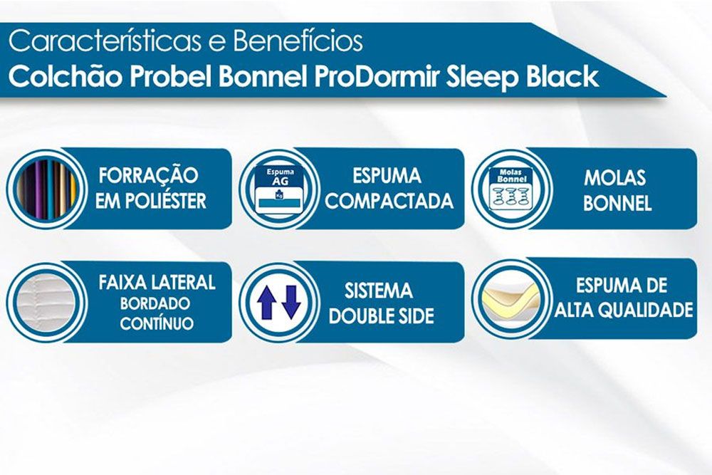 Cama Box Baú: Colchão Molas Bonnel Probel Prolastic ProDormir Sleep + Base CRC Courano Black