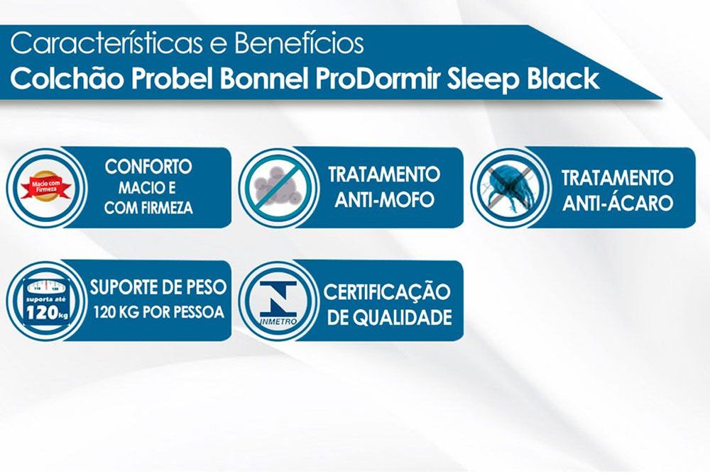 Cama Box Baú: Colchão Molas Bonnel Probel Prolastic ProDormir Sleep + Base CRC Courano Black