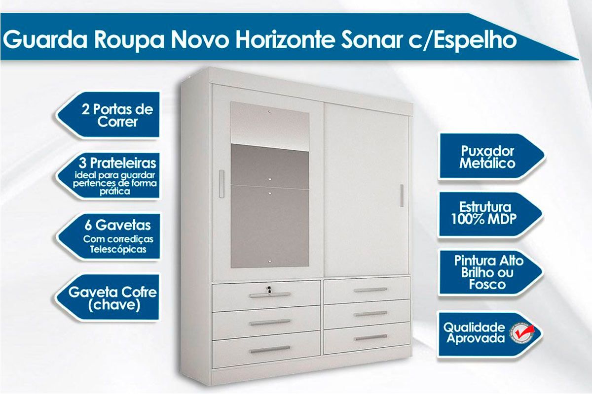 Guarda Roupa Novo Horizonte Sonare+Cama Box Herval