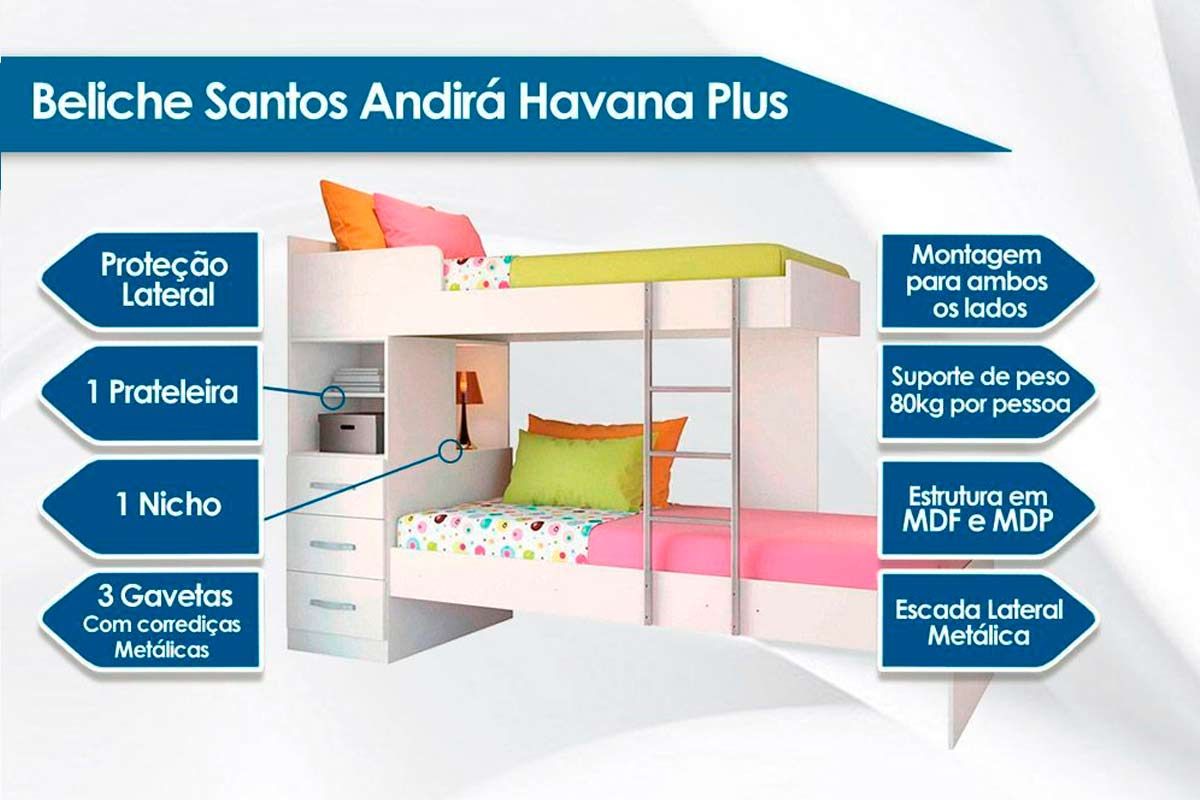 Beliche Santos Andirá Havana Plus 3 gavetas + 2 Colchões