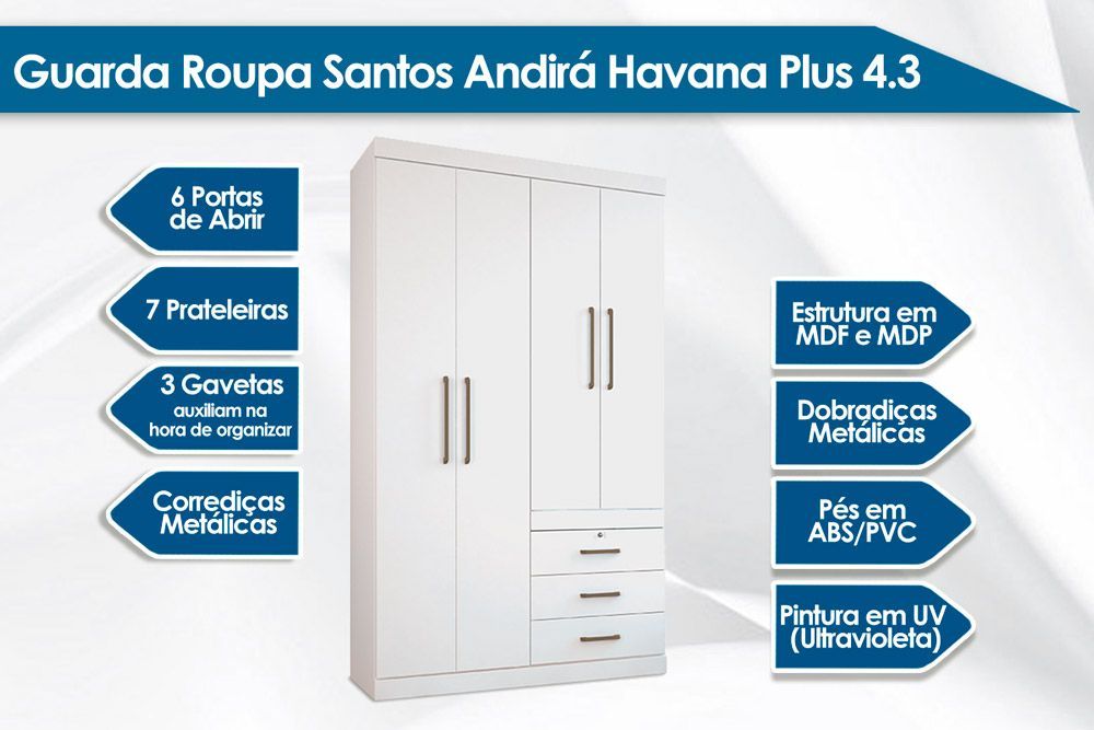 Conjunto Quarto Santos Andirá Havana QS74 Roupeiro + Cômoda