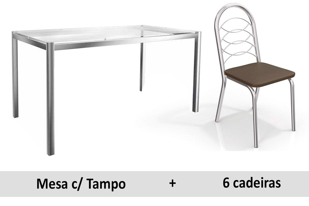 Sala de Jantar Completa Reno c/ Tampo Vidro 150x80cm e 6 Cadeiras Holanda - Kappesberg