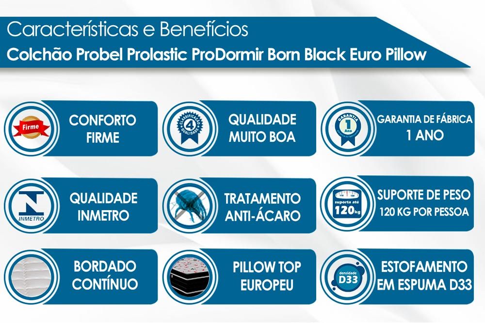 Cama Box: Colchão Molas Probel Prolastic Born + Base CRC Suede Gray