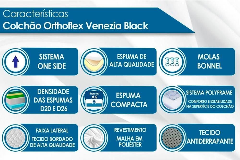 Cama Box Baú: Colchão Molas Bonnel Orthoflex Venezia + Base CRC Suede Black