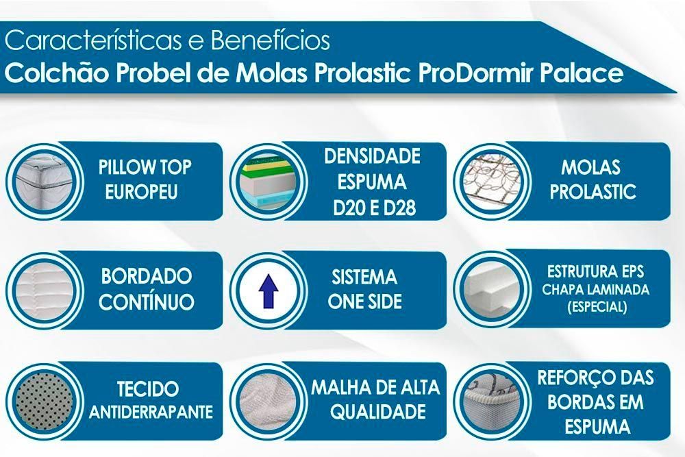 Cama Box Baú: Colchão Molas Ensacadas Probel MasterPocket ProDormir Pallace + Base CRC Suede Clean