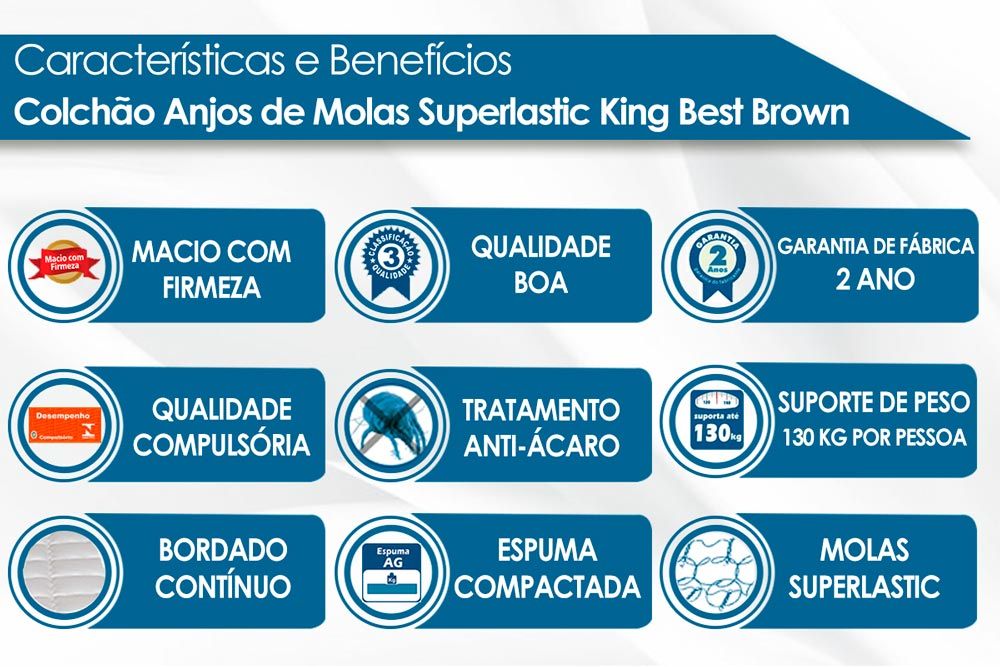 Cama Box Baú: Colchão Molas Anjos King Best Superlastic + Base CRC Courano Brown