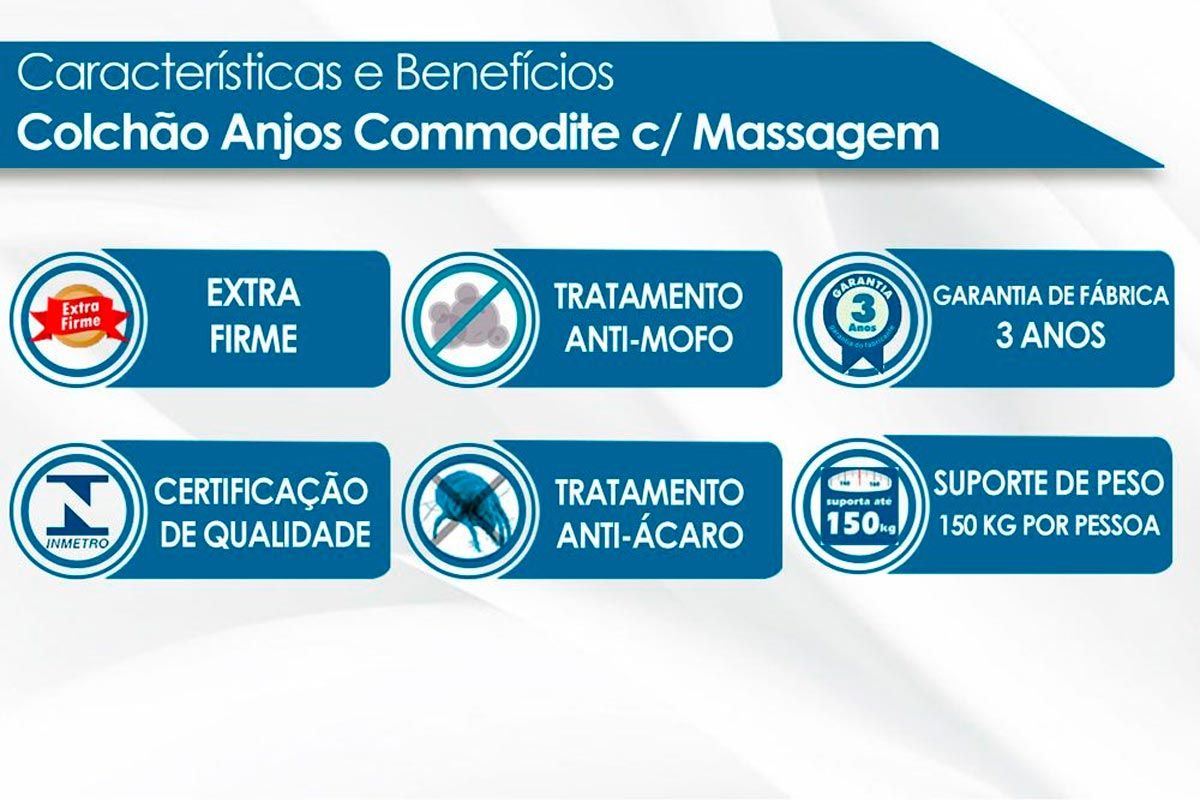 Cama Box: Colchão c/Vibro Massagem Anjos MasterPocket Commodite + Base CRC Courano White