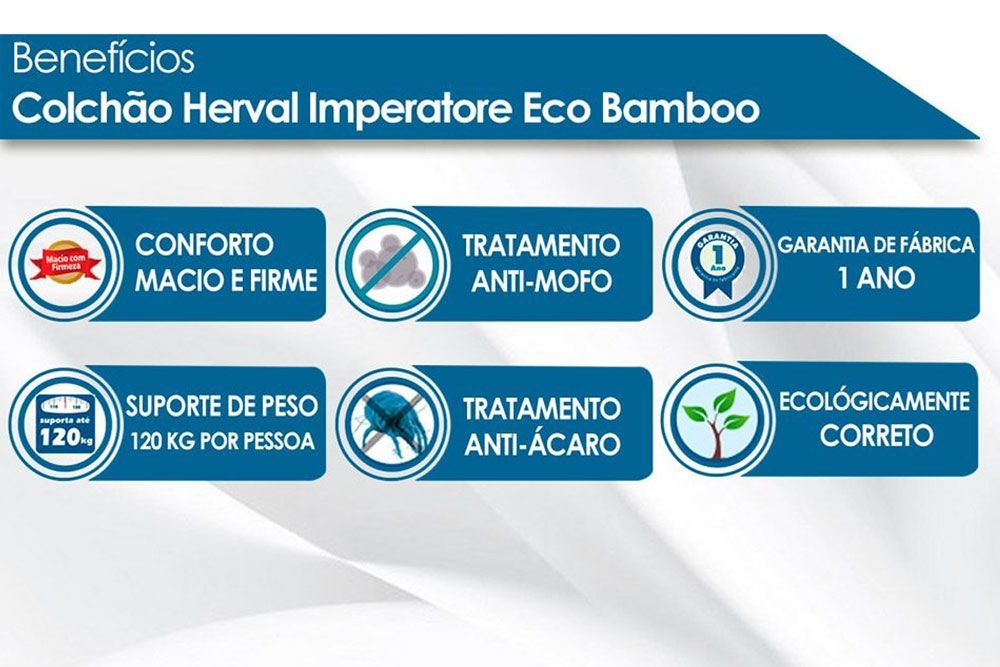 Cama Box Baú: Colchão Molas Ensacadas Herval MasterPocket  Imperatore Eco Bamboo + Base CRC Courano White