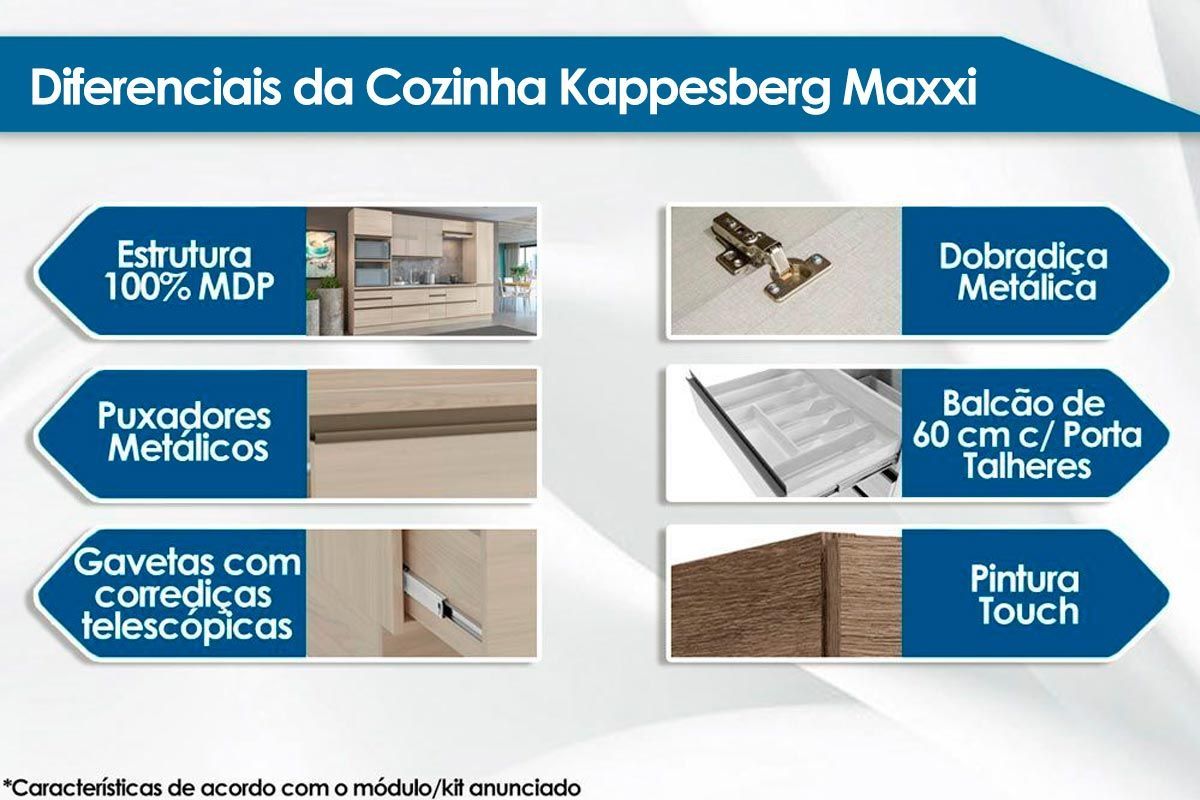 Cozinha Completa Maxxi 4 Peças (1 Armário + 1 Balcão + 1 Paneleiro) CPT48 - Kappesberg