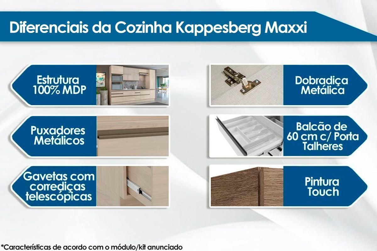 Cozinha Completa Maxxi 7 Peças (2 Armário + 2 Balcões + 2 Paneleiros + 1 Complemento) CZ267 - Kappesberg